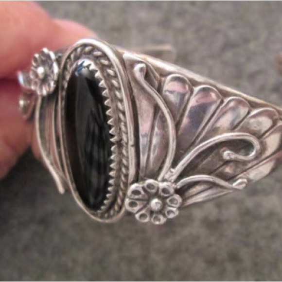 Navajo Sterling Silver Onyx Cuff Bracelet Black Onyx Cuff Bracelet,925Hallmarked - Picture 5 of 11